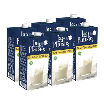 Lait Plaisirs Lait sans lactose Bio 1/2 écrémé, 6x1l