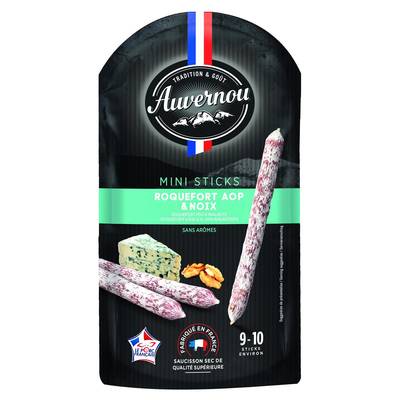 Auvernou Mini Sticks Saucison Sec Roquefort AOP et Noix, 100g