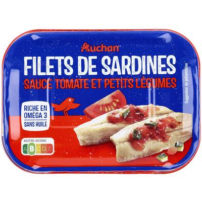 Auchan Filets de sardines tomate et petits légumes sans huile, 100g