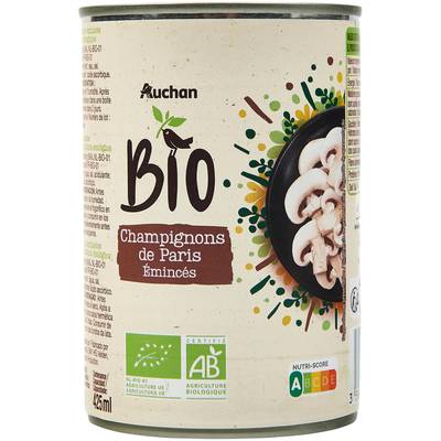 Auchan BIO Champignons de Paris émincés Bio, 230g