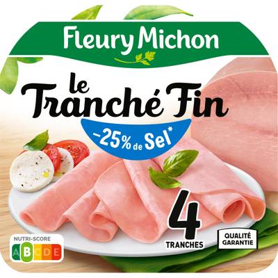 Fleury Michon Jambon le Tranché Fin, Taux de Sel Réduit - 25%*, 4 tranches - 120g