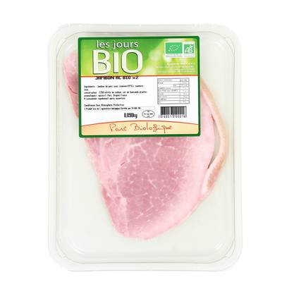 Les Jours Bio Jambon Bio Cuit Avec Couenne, 2 tranches - 90g