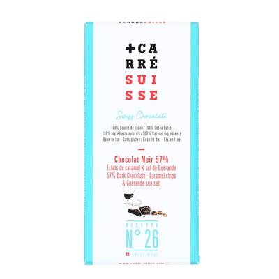 Carré Suisse Tabelette Chocolat Noir 57% Pépites de Caramel et Sel de Guérande, 100g