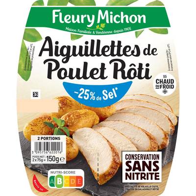 Fleury Michon Aiguillettes de Poulet Rôti, -25 % de Sel*, 2x75g