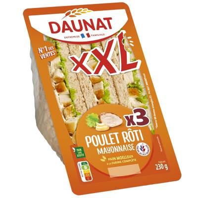 DAUNAT Club Sandwich XXL Poulet Rôti Mayonnaise, 230g