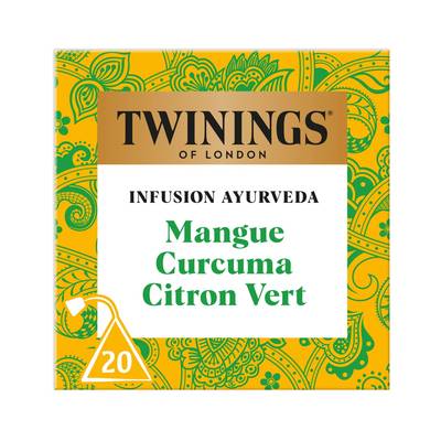 Twinings Infusion Ayurveda Mangue Curcuma et Citron Vert, 20 sachet