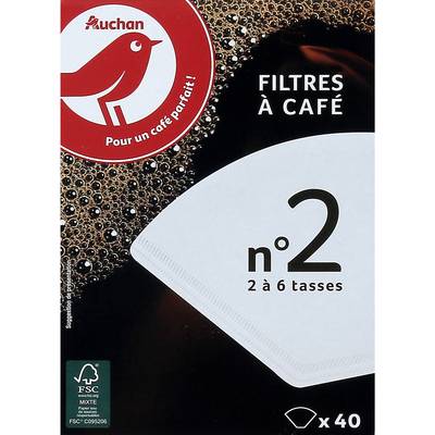 Auchan Filtres à café n°2 2-6 tasses, 40 filtres
