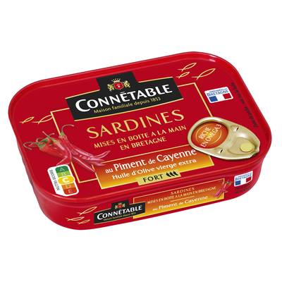 Connetable Sardines Huile d'Olive Vierge Extra et piment de Cayenne Fort, 135g