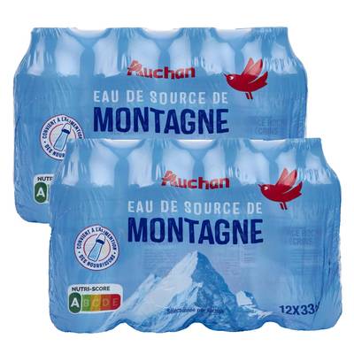 Auchan Eau de source de montagne, Lot de 2 packs de 12x33cl