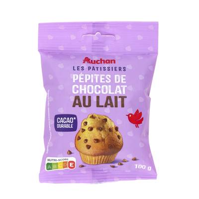 Auchan Pépites de chocolat au lait sachet refermable, 100g