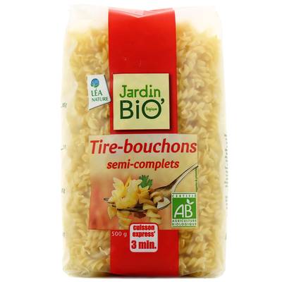 Jardin Bio Etic Pâtes Tire-bouchons semi complètes Cuisson Express Bio, 500g