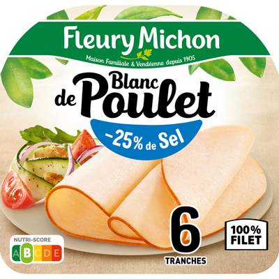 Fleury Michon Blanc de Poulet, Taux de Sel Réduit - 25%*, 6 tranches - 180g