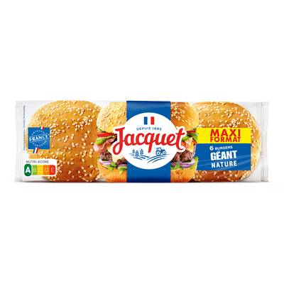 Jacquet Pain Burger Géant Nature, 6 buns - 495g