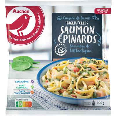 Auchan Tagliatelles au saumon et aux épinards, 900g