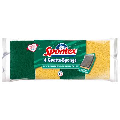Spontex Gratte-eponge fibre naturel, 4 éponges