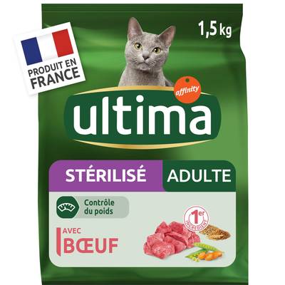 Affinity - Ultima Croquettes Boeuf Contrôle du Poids pour Chat stérilisé, 1,5kg