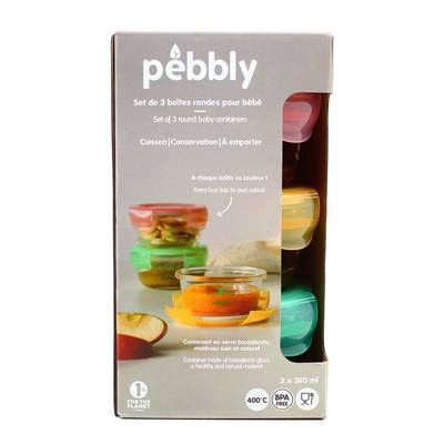 Pebbly Set de 3 boîtes en verre Bébé, 3 boîtes de 240 mL
