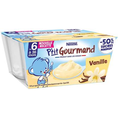 Nestlé - P'tit Gourmand Dessert Lacté Vanille Coupelle Bébé dès 6 mois, 4x100g