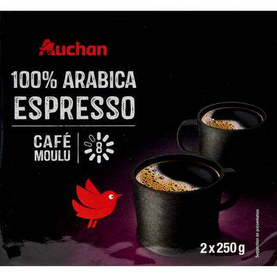 Auchan Café moulu 100% arabica espresso intensité 8, 2x250g