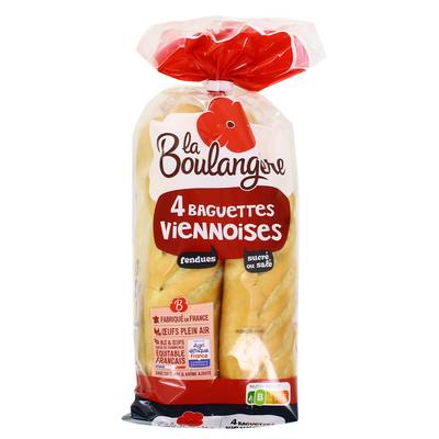 La Boulangère Baguettes Viennoises Fendues, 4 pains - 340g