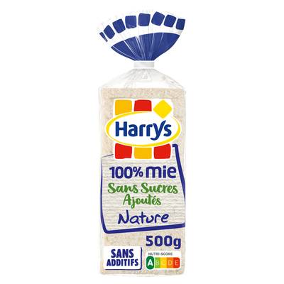 Harrys Pain de Mie Nature, 100% Mie Sans Croute, Sans Sucres Ajoutés, 20 tranches - 500g
