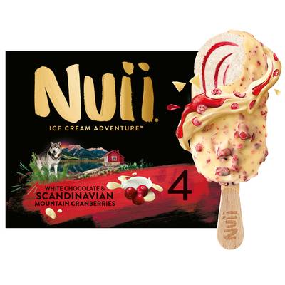 Nuii Bâtonnets glacés Chocolat Blanc- Baies rouges, 4 bâtonnets - 268g