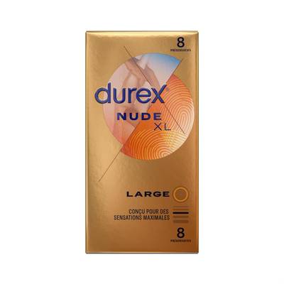 Durex Préservatifs Nude Extra Large XL, 8 pièces