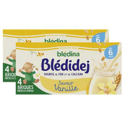Blédina - Blédi'dej Céréales Lactées Vanille Brique Bébé Dès 6 mois, Lot de 2x4x25cl