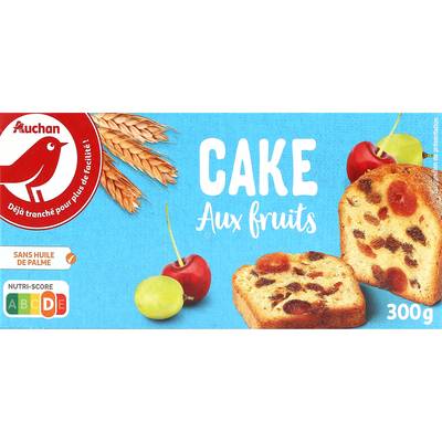 Auchan Cake aux fruits sans huile de palme prétranché, 300g
