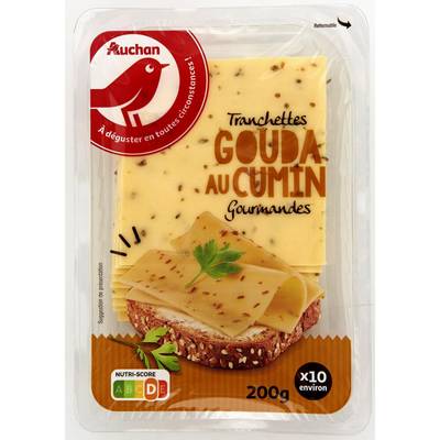Auchan Gouda au cumin en tranche, 200g