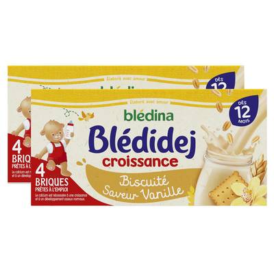 Blédina - Blédi'dej Céréales lactées Biscuitée Saveur Vanille Brique Bébé Dès 12 mois, Lot de 2x4x25cl