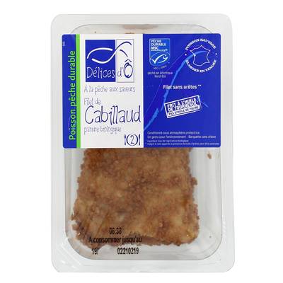 Délices d'o Filet de Cabillaud MSC Panure Bio, 2x100g