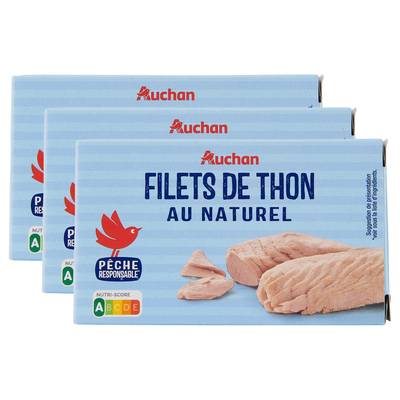 Auchan Filets de thon au naturel, Lot de 3x81g