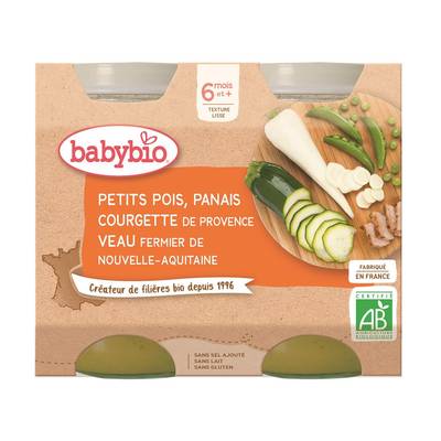 Babybio Petits Pois, Panais, Courgette et Veau fermier d'Aquitaine Bio Pot Bébé Dès 6 mois, 2x200g