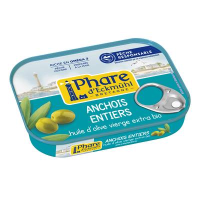 Phare d'Eckmuhl Anchois entiers à l'huile d'olive bio, 115g
