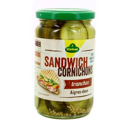 Kühne Cornichons Aigre-Doux en Tranches pour Sandwich, 185g