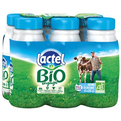 Lactel Lait Bio 1/2 écrémé, 6x25cl