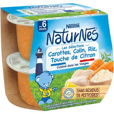 Nestlé - Naturnes Carottes, Merlu blanc, Riz Bol Bébé Dès 6 mois, 2x200g