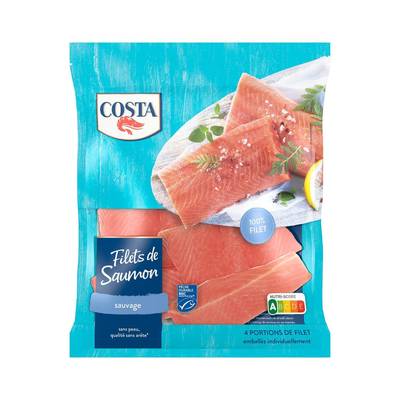 Costa Filets de saumon sauvage sans peau MSC, 500g