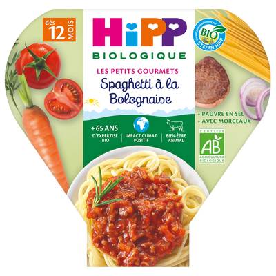 Hipp - Les Petits Gourmets Spaghetti à la bolognaise Bio Assiette Bébé Dès 12 mois, 230g