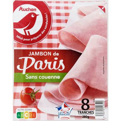 Auchan Jambon de Paris Sans Couenne, 8 tranches - 280g