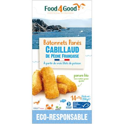 Food4Good Bâtonnets de cabillaud Pêche Française MSC, 14x25g