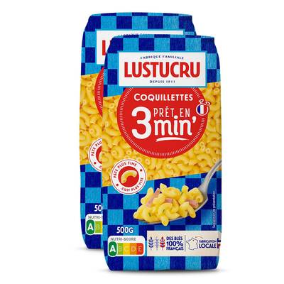 Lustucru Pâtes Coquillettes Cuisson Rapide, Lot de 2x500g