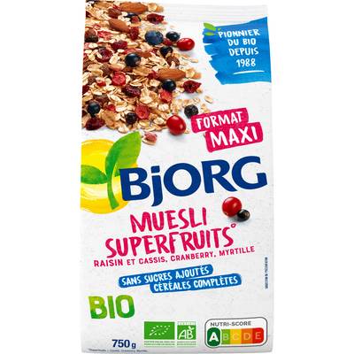 Bjorg Muesli Superfruits Raisin Cassis Cranberry Myrtille Bio, 750g