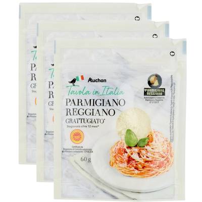 Auchan Tavola In Italia Parmigiano Reggiano Grattugiato AOP, Lot de 3x60g