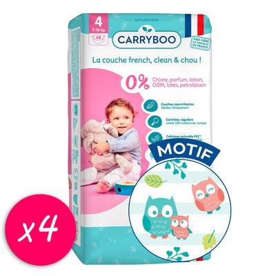 Carryboo Nature Couches naturelles et chou, T4 (7-18kg), Lot de 4x44 couches