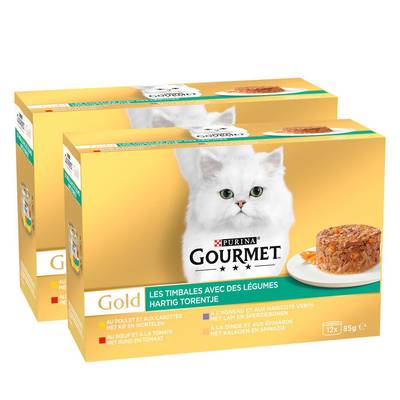 Purina - Gourmet Gold Boites Timbales avec des Légumes pour chat, Lot de 2x12x85g