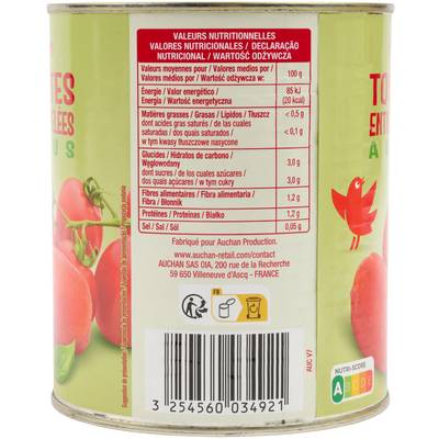 3254560034921 - Auchan - Tomates entières pelées au jus