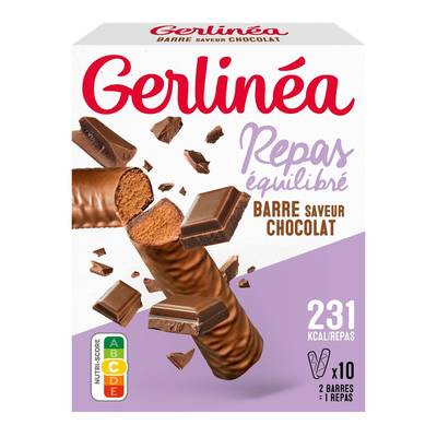 Gerlinéa 10 Barres repas saveur chocolat -40% de sucres en moins, 10x31g