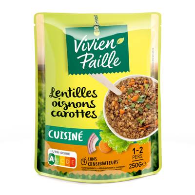Vivien Paille Lentllles cuisinées Oigons et Carottes Micro-ondables, 250g